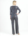 Shimmer Sequin - Faux Wrap Side Tie Tunic - Silver Pinstripe