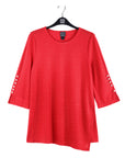 Glimmer Speck - Pearl Cuff Asymmetrical Reverse Hi-Low Tunic - Red