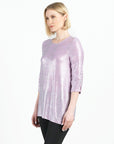 Glitter Foil - Pearl Cuff Asymmetrical Reverse Hi-Low Tunic - Pink