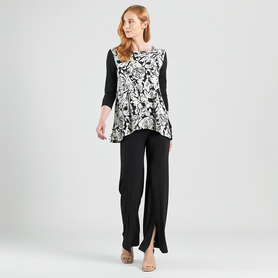 Back Tie Side Vent Tunic - Abstract Rose