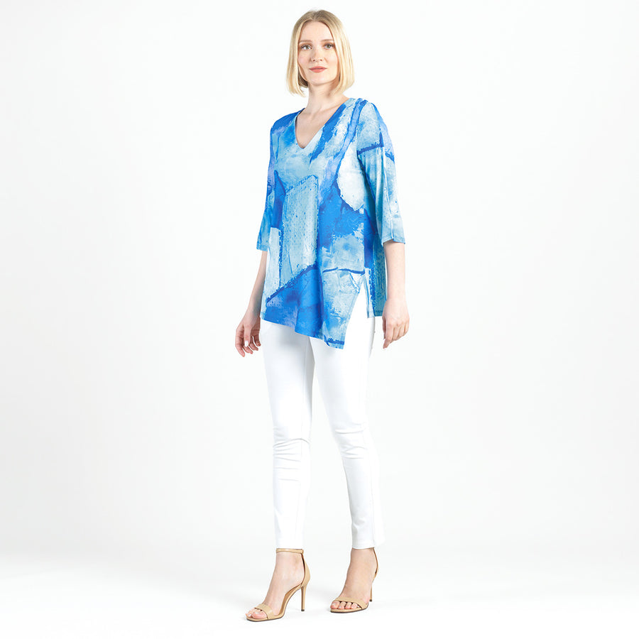 Asymmetrical Reverse Hi-Low Tunic - Water Splash