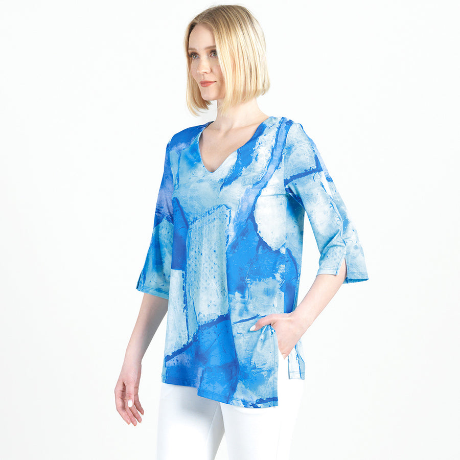 Asymmetrical Reverse Hi-Low Tunic - Water Splash