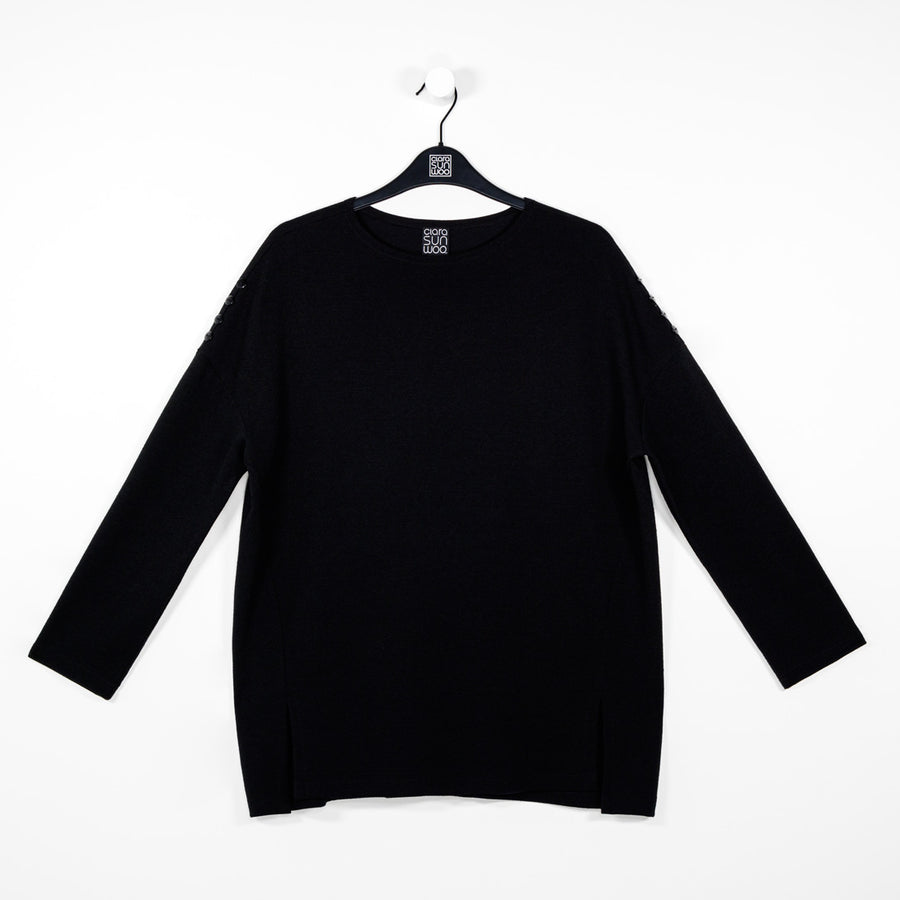 French Terry-Like Knit - Vented Sweater Tunic - Black - Final Sale!