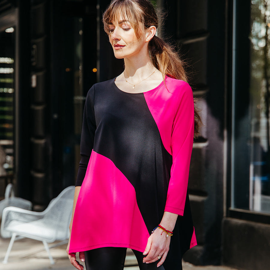 Color Block Angle Flow Tunic - Hot Pink - Final Sale!